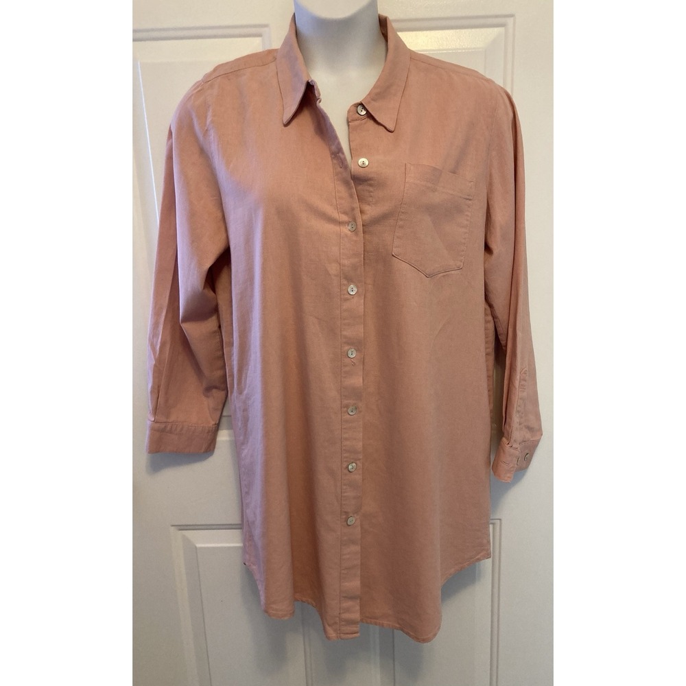 Orvis Women's Size‎ Large Mauve Blush Pink Linen Blend Shirt Dress Lagenlook